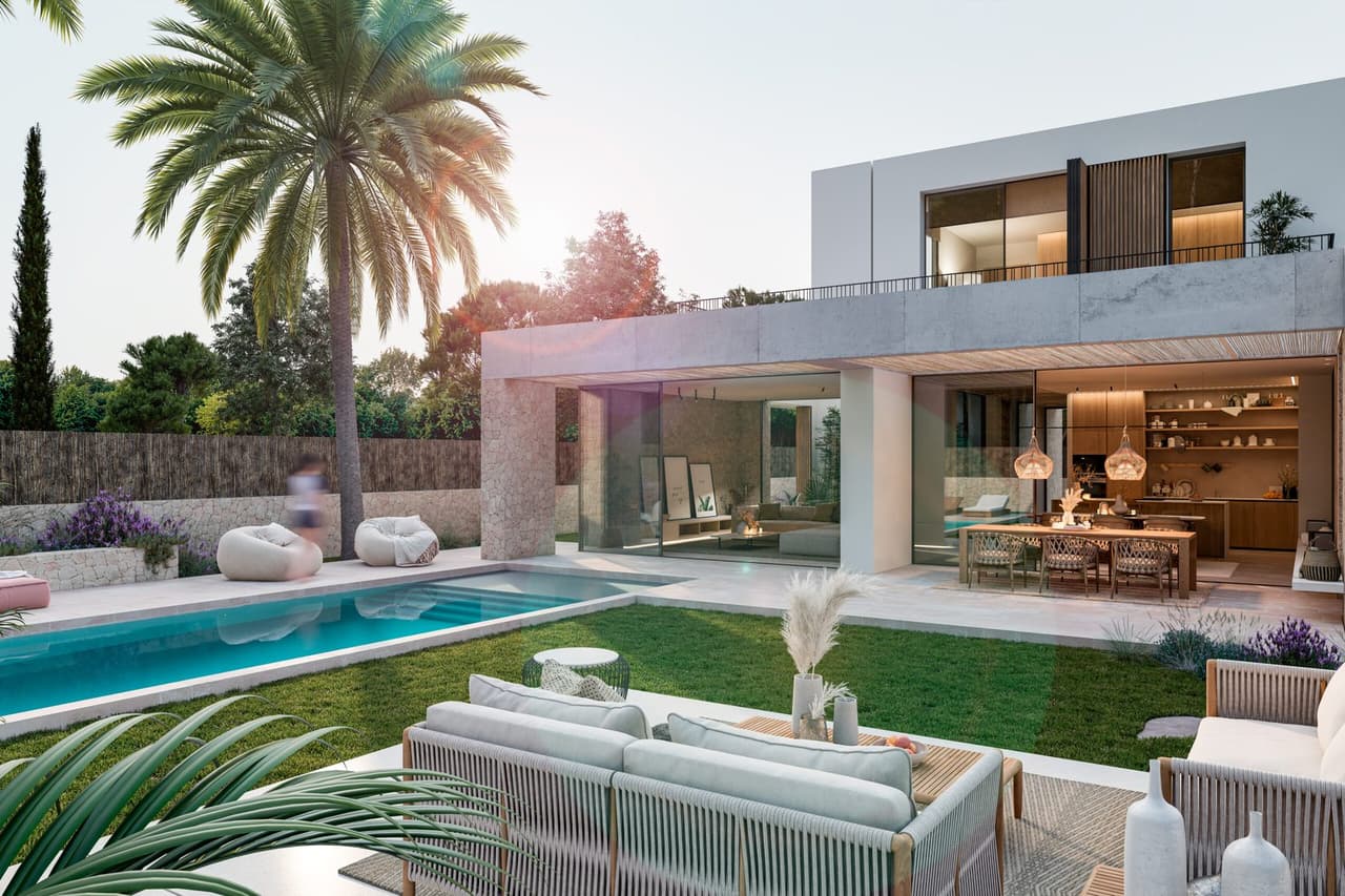 Moderne Villa von Seasites Mallorca mit Pool, Palmen und mediterraner Architektur
