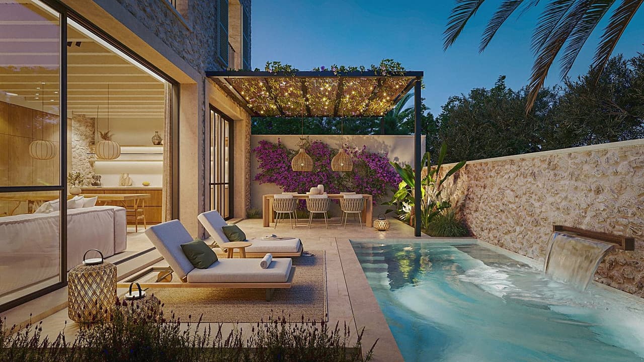 Pool und Patio in Abendstimmung